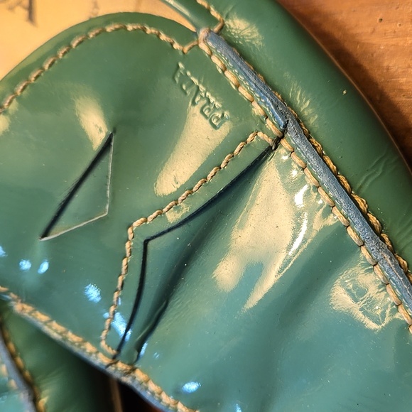 PRADA teal- turquoise patent leather penny loafers odd square toe! sz 38.5 - Picture 9 of 9